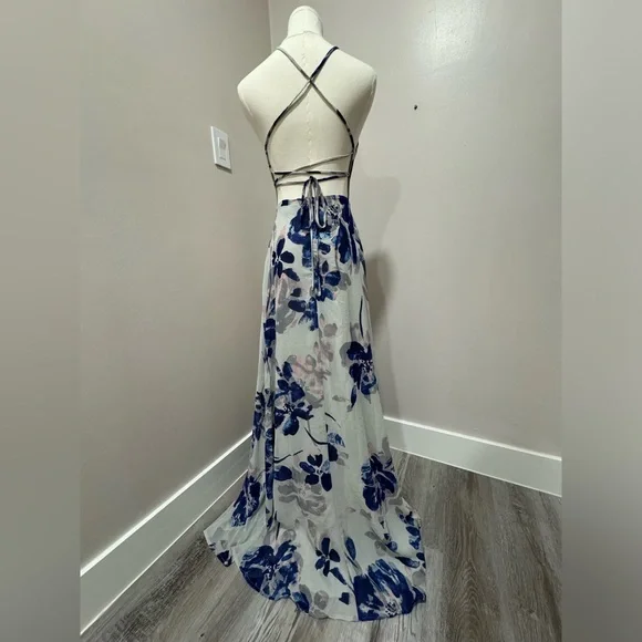 SOLD Lulus All I Need Grey Floral Print Lace-Up Maxi Dress XS - Picture 5 of 6
